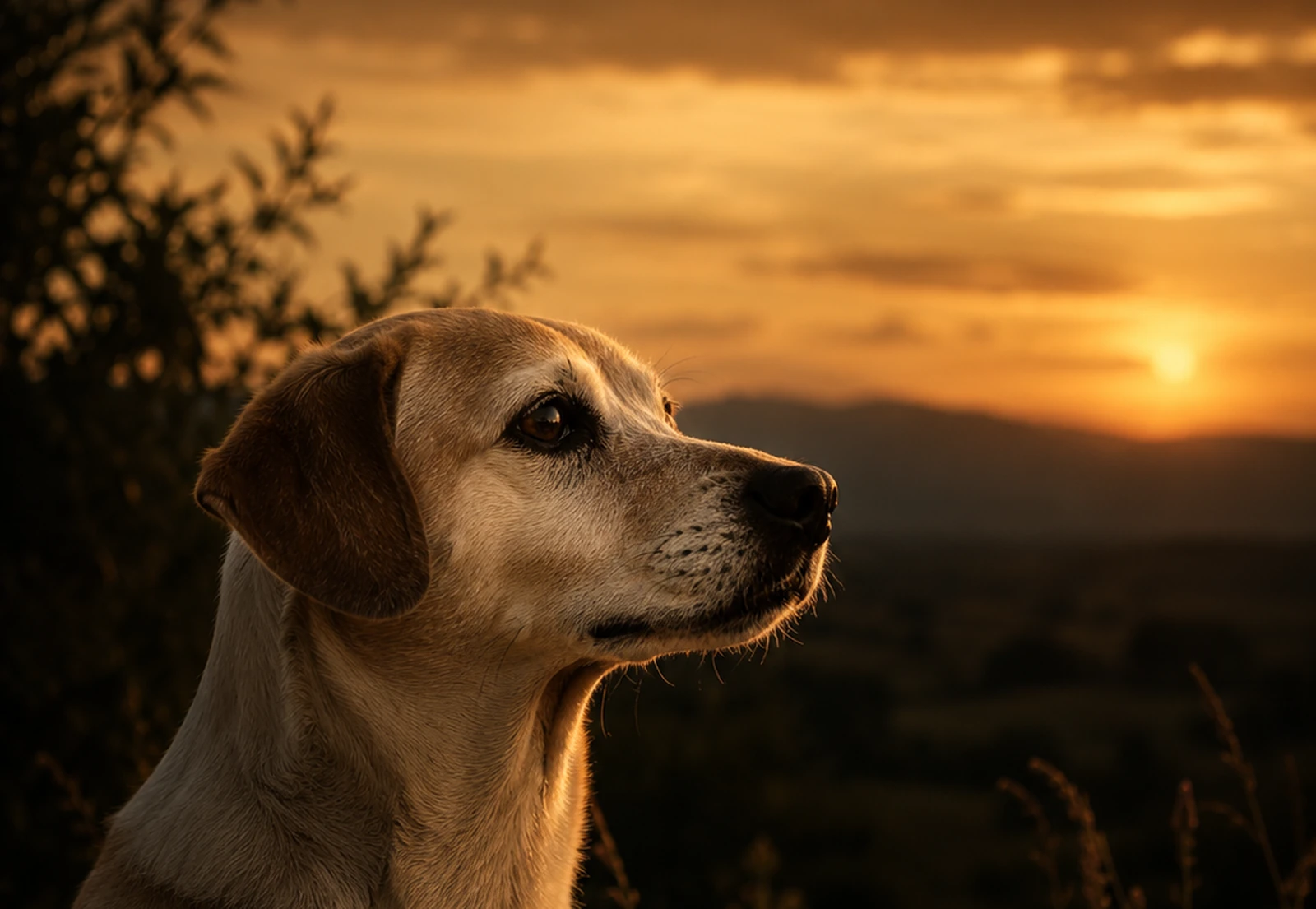 Zorro looking across the Andalusian landscape at sunset